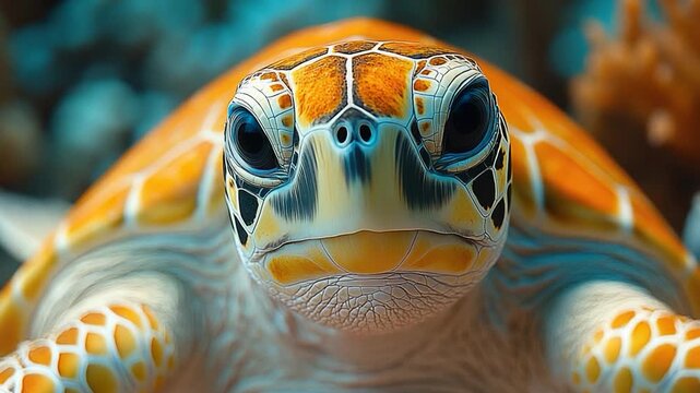 Close up shot of a turtle's face with blurred background, perfect for illustration or design