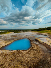 The geothermal area with geysers in Iceland
