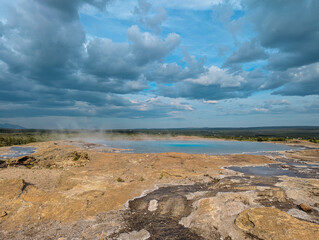 The geothermal area with geysers in Iceland