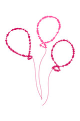 Set of pink hand-drawn balloons in chalk or pencil style. Vector illustration for festive cards, invitations, posters, children&rsquo;s and celebration designs