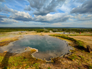 The geothermal area with geysers in Iceland
