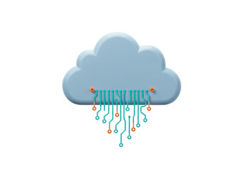 Light blue cloud with circuit board design isolated PNG, cloud computing concept for technology and data storage