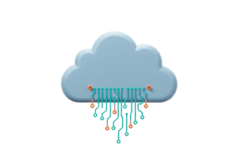 Light blue cloud with circuit board design isolated PNG, cloud computing concept for technology and data storage