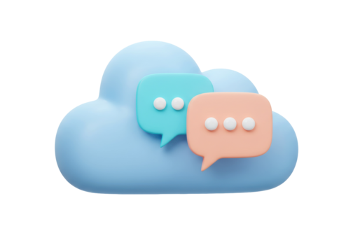 3D cloud with speech bubbles isolated PNG, communication concept for social media and online messaging platforms