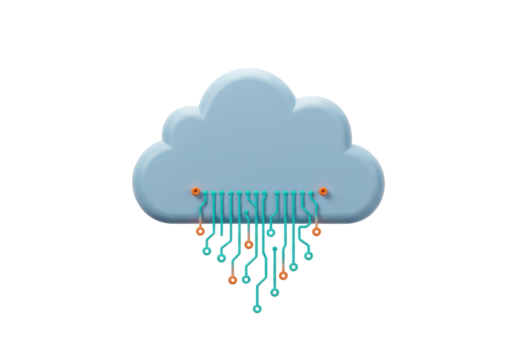Light blue cloud with circuit board design isolated PNG, cloud computing concept for technology and data storage