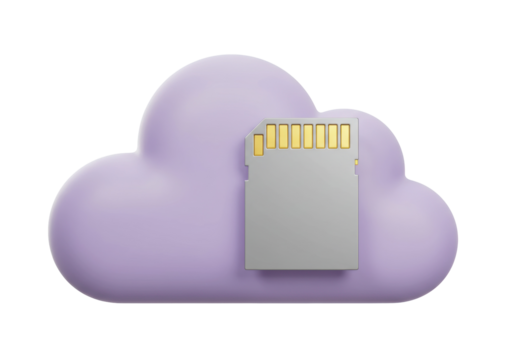 Cloud storage with SD card PNG isolated, data backup and memory card for digital devices and cloud computing
