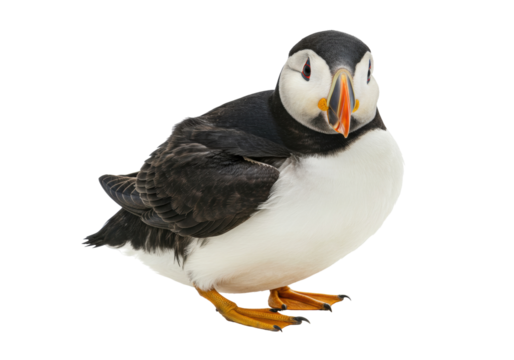 Atlantic puffin isolated PNG, seabird with colorful beak on transparent background, cute bird for design projects