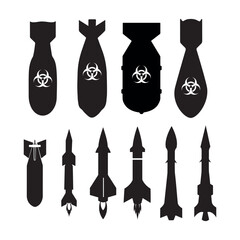 missiles and bombs silhouette with biohazard symbols
