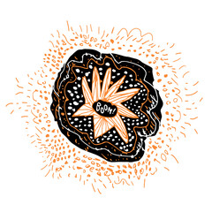 Doodle drawing of Christmas design elements of party firework isolated on white. Naive art style lake baby drawing. Funny holiday collection for modern design of happy new year. 