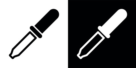 Pipette icon. A medical or eye dropper. A measuring vessel for dispensing medication drop by drop. A tool for measuring precise volumes of liquids in medicine, chemistry, or biology.