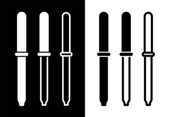 Pipette icon. A medical or eye dropper. A measuring vessel for dispensing medication drop by drop. A tool for measuring precise volumes of liquids in medicine, chemistry, or biology.