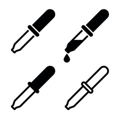 Pipette icon. A medical or eye dropper. A measuring vessel for dispensing medication drop by drop. A tool for measuring precise volumes of liquids in medicine, chemistry, or biology.