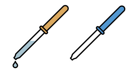 Pipette icon. A medical or eye dropper. A measuring vessel for dispensing medication drop by drop. A tool for measuring precise volumes of liquids in medicine, chemistry, or biology.