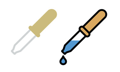 Pipette icon. A medical or eye dropper. A measuring vessel for dispensing medication drop by drop. A tool for measuring precise volumes of liquids in medicine, chemistry, or biology.