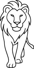 Obraz premium Lion Walking Silhouette, Minimal Contour of Majestic Lion Facing Forward Vector Design