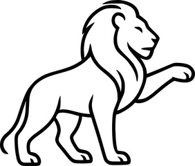 Fototapeta premium Lion Silhouette with Raised Paw, Minimal Contour Design Black Outline Isolated on White Background