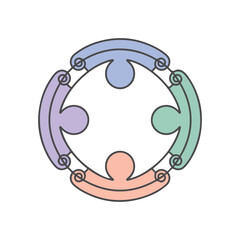 Three People Connected in Circular Diagram Vector Icon on White Background
