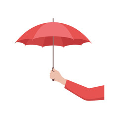 Hand holding a red umbrella open against a white background vector illustration © MSTFERDOUS