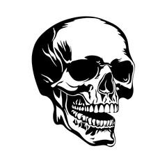 Human skull silhouette — anatomical cranium bone icon, spooky Halloween vector illustration