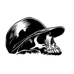 Skull in helmet silhouette — biker or soldier skeleton headgear vector illustration