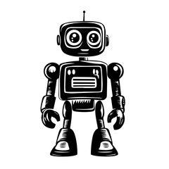 Cute retro robot silhouette — vintage toy android vector illustration