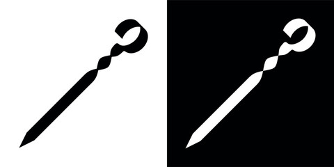Skewer icon. A tool for making shashlik. A metal rod with a pointed end. Used for grilling meat, fish, or vegetables over an open fire (grill or campfire).