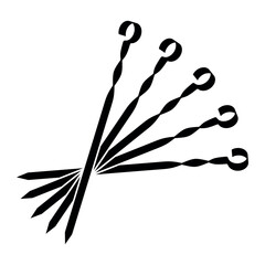 Skewer icon. A tool for making shashlik. A metal rod with a pointed end. Used for grilling meat, fish, or vegetables over an open fire (grill or campfire).