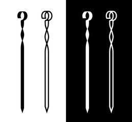 Skewer icon. A tool for making shashlik. A metal rod with a pointed end. Used for grilling meat, fish, or vegetables over an open fire (grill or campfire).