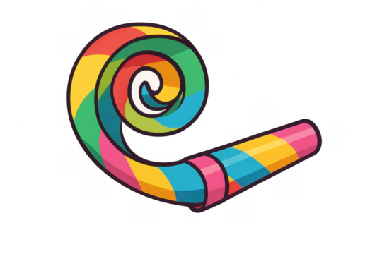Cartoon colorful party horn celebrating joyous event
