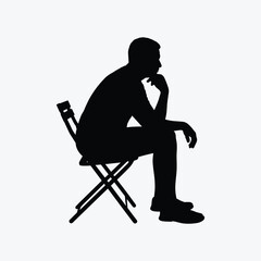 Silhouette of a Man Sitting on a Chair in a Pensive Pose person vector illustration.