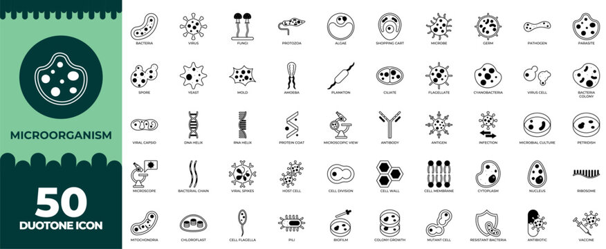 Microorganism Duotone Editable Icons set. Vector illustration in modern thin duotone style of Microorganism icons: microorganism, bacillus, bacteriology etc