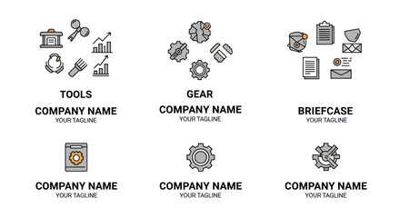 Set of Business and Industrial Icons: Tools, Engineering, Data Analysis, and Growth Concepts for Company Branding and Digital Design, Flat Vector Elements, Vector Illustration, Simple Vector,
