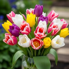 Vibrant Tulips in Full Bloom - A Colorful Spring Bouquet.