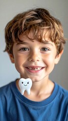 Close-up portrait of a boy with a tooth