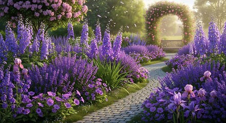 Enchanting Lavender Garden Path with Floral Archway.