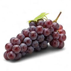 Fototapeta premium Bunch of ripe red grapes with a green leaf isolated on transparent background