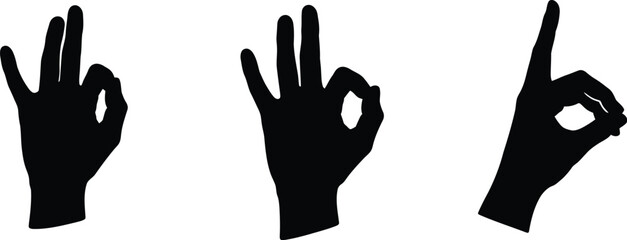 Three black silhouettes of hands making the ok gesture