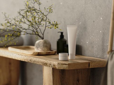 Blank cosmetic cream containers and tube mock-up 