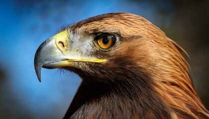close up of golden eagle showcasing its intense gaze powerful beak and intricate feather details