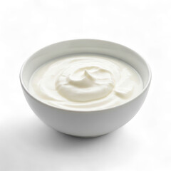 A bowl of thick, creamy white yogurt isolated on a transparent background, showcasing its smooth texture and fresh appearance