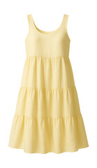 Obraz premium Pastel yellow sleeveless linen sundress featuring a tiered skirt.