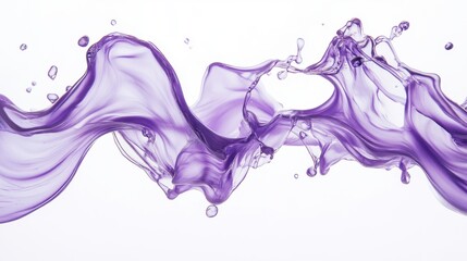 Fototapeta premium Abstract purple liquid splash wave with droplets on white background