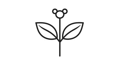 Simple line art illustration of a plant with two leaves and a small flower-like cluster