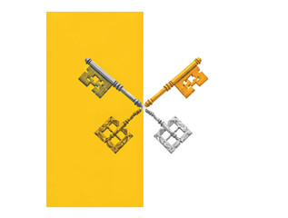 Yellow-white split flag with geometric papal keys abstracted in simple.