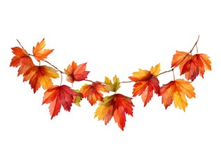Autumn watercolor maple leaf garland isolated on transparent background