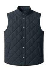 Sleeveless quilted vest featuring snap closures and side pockets.