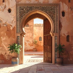 Ancient Moroccan archway, open door
