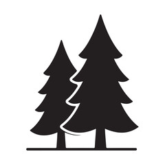 Two pine trees silhouette minimalist icon for nature and outdoor themed designs.
