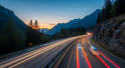 Highway at Dusk - A Symphony of Light and Motion.