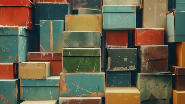 Video clip A stack of colorful boxes with various textures and patterns